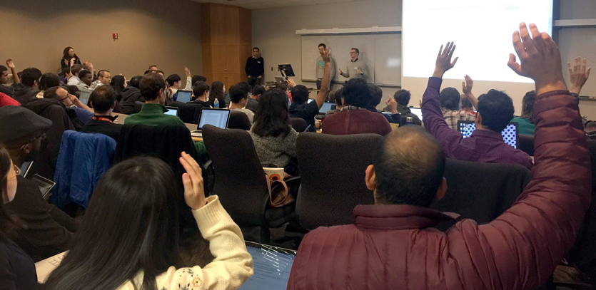 A presentation by Adam Miller kicks off the first Data Science Night, November 6, 2017